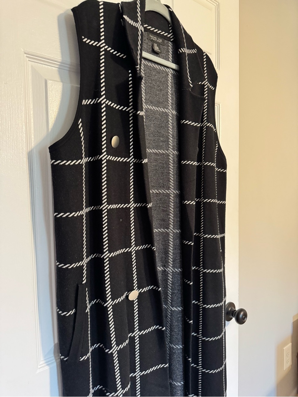 Rachel Zoe Black and White Windowpane Sweater Duster Vest - Picture 2 of 4